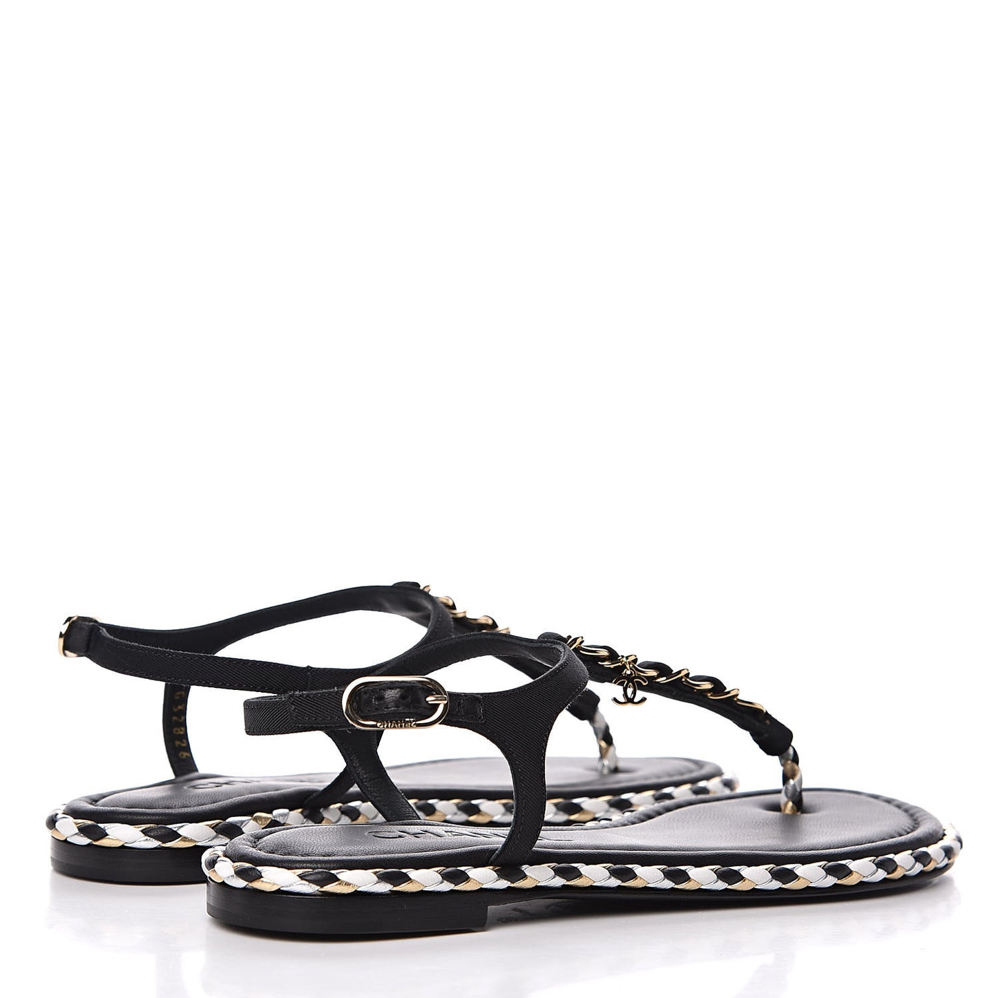 Grosgrain Chain Thong Sandals 35 Black