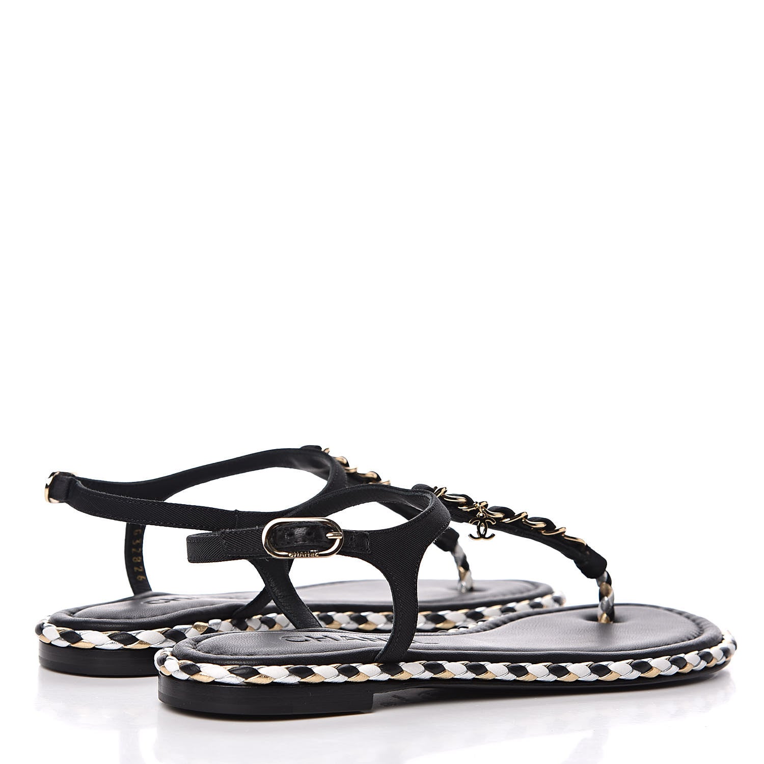 Chanel Grosgrain Chain Thong Sandals 35 Black 4 of 9