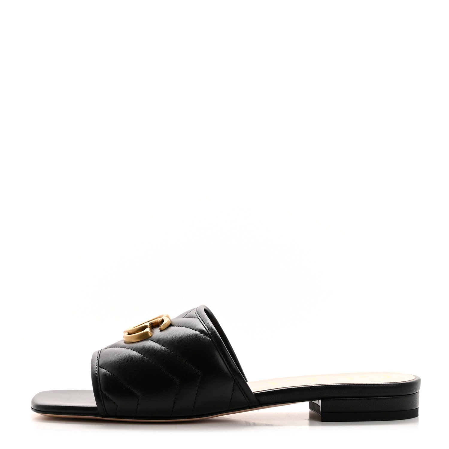 Gucci Nappa Matelasse GG Marmont Flat Slide Sandals 36.5 Black 1 of 9