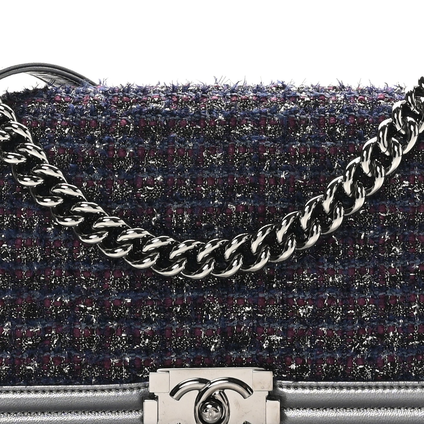 Tweed Metallic Lambskin Medium Boy Flap Silver