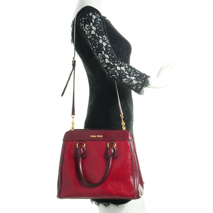 Miu Miu Vitello Shine Madras Tote Rubino 2 of 10