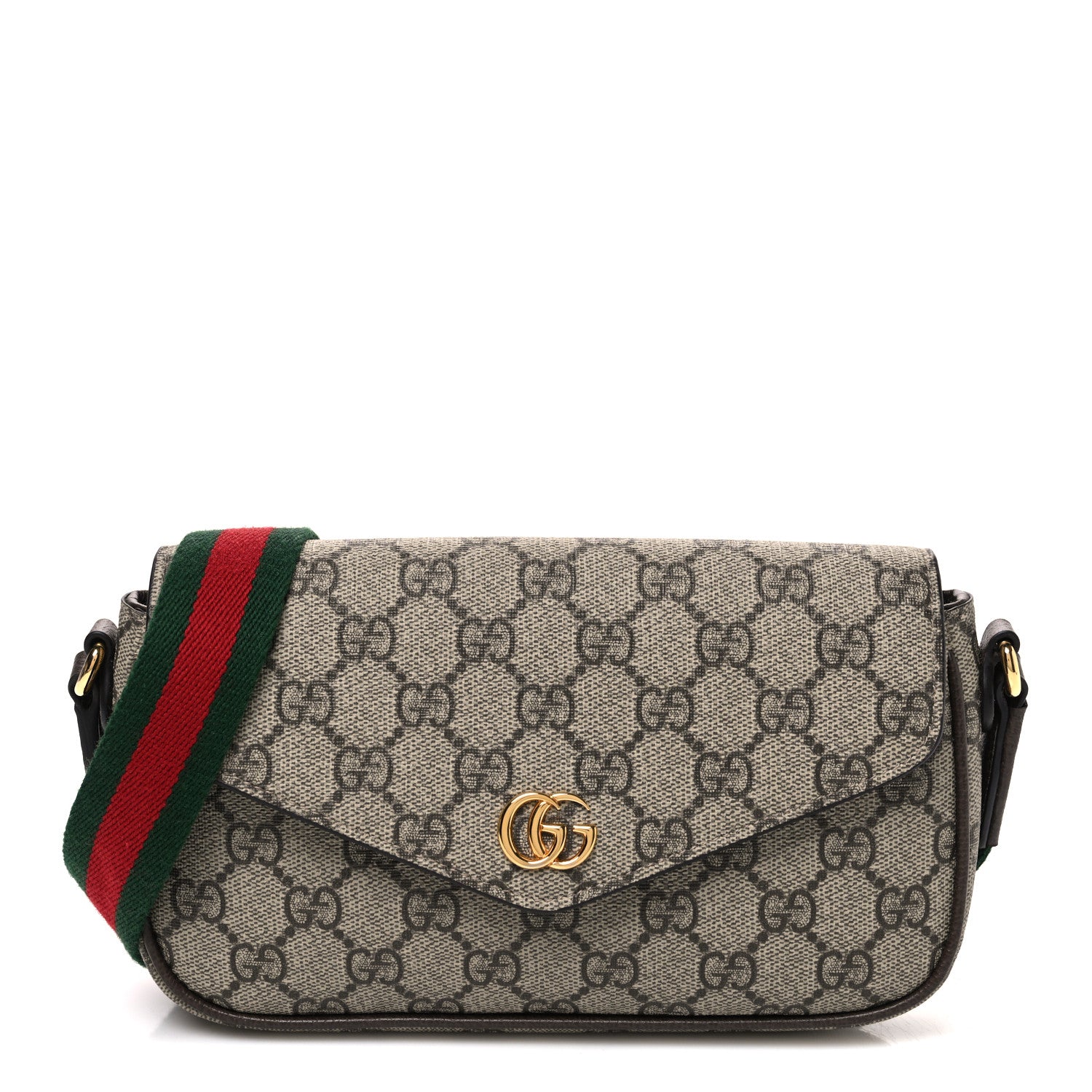 Gucci GG Supreme Monogram Textured Dollar Calfskin Web Mini Ophidia Envelope Shoulder Bag Beige Mystic White Oatmeal 1 of 10