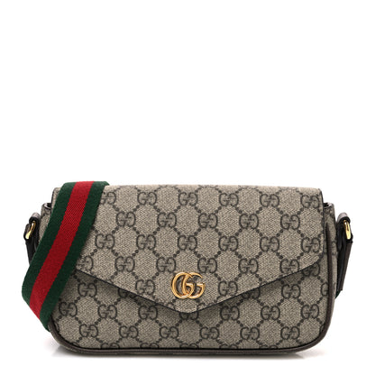 Gucci GG Supreme Monogram Textured Dollar Calfskin Web Mini Ophidia Envelope Shoulder Bag Beige Mystic White Oatmeal 1 of 10