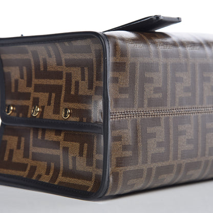Fendi Glazed Fabric Vitello Century FF 1974 Stamp Patch Mini Peekaboo Defender Cover Mogano Panna Black 9 of 9