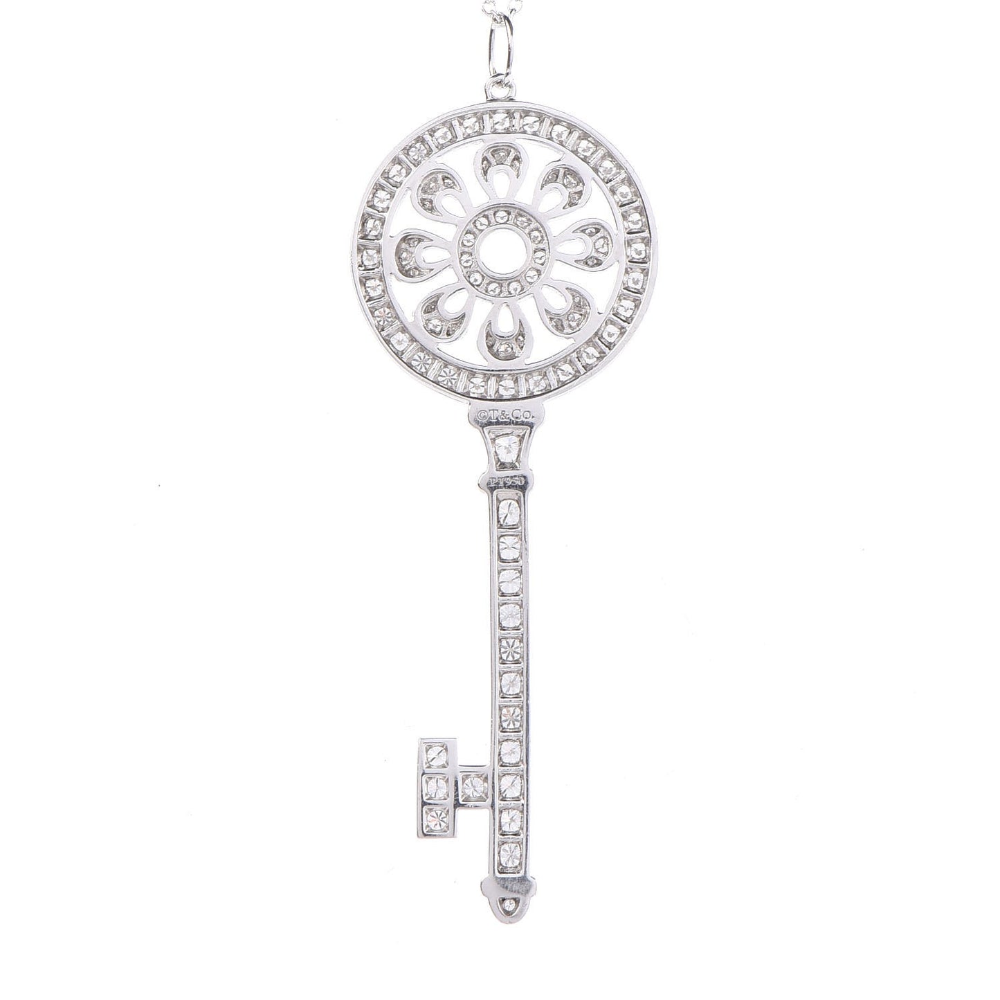 Platinum Diamond Petals Key Pendant Necklace