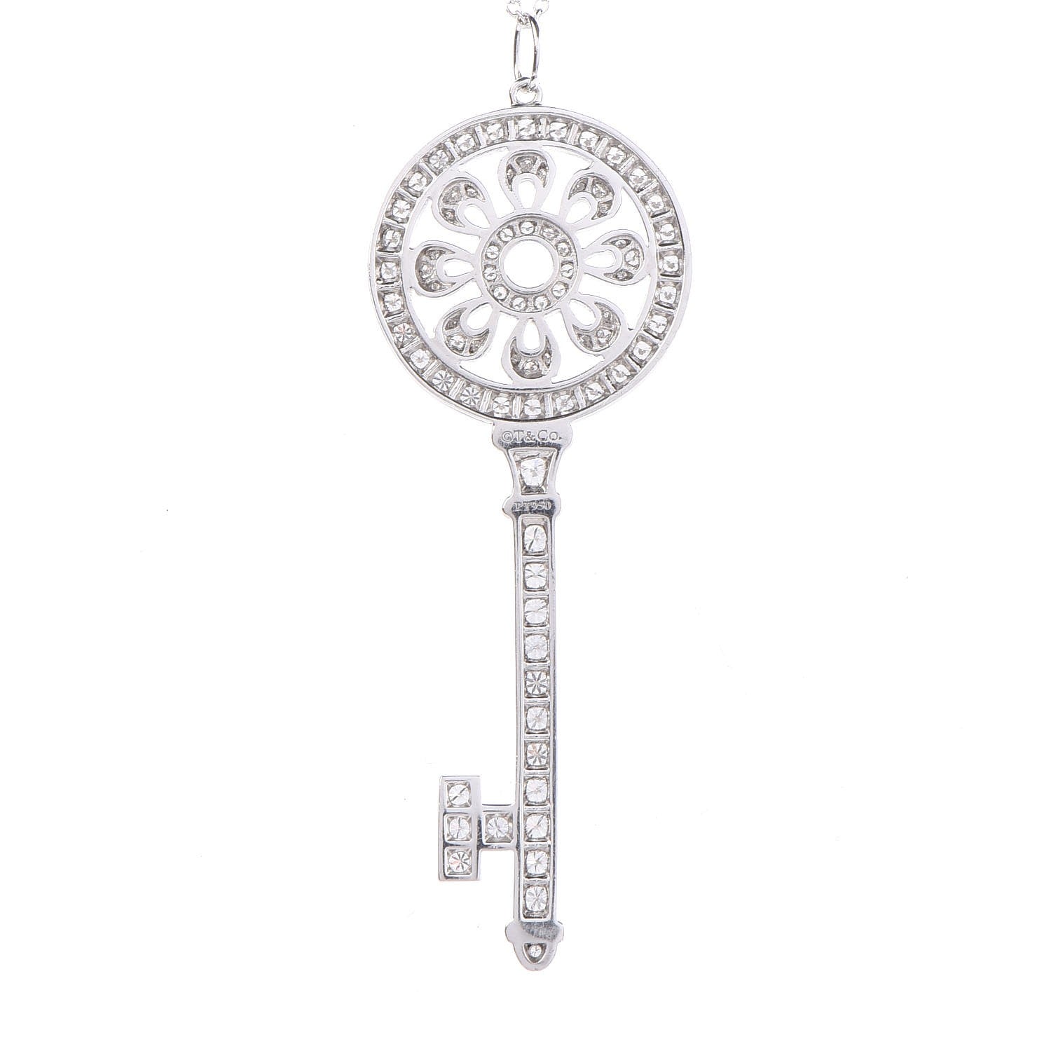 Tiffany Platinum Diamond Petals Key Pendant Necklace 5 of 8