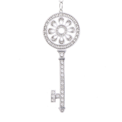 Tiffany Platinum Diamond Petals Key Pendant Necklace 5 of 8