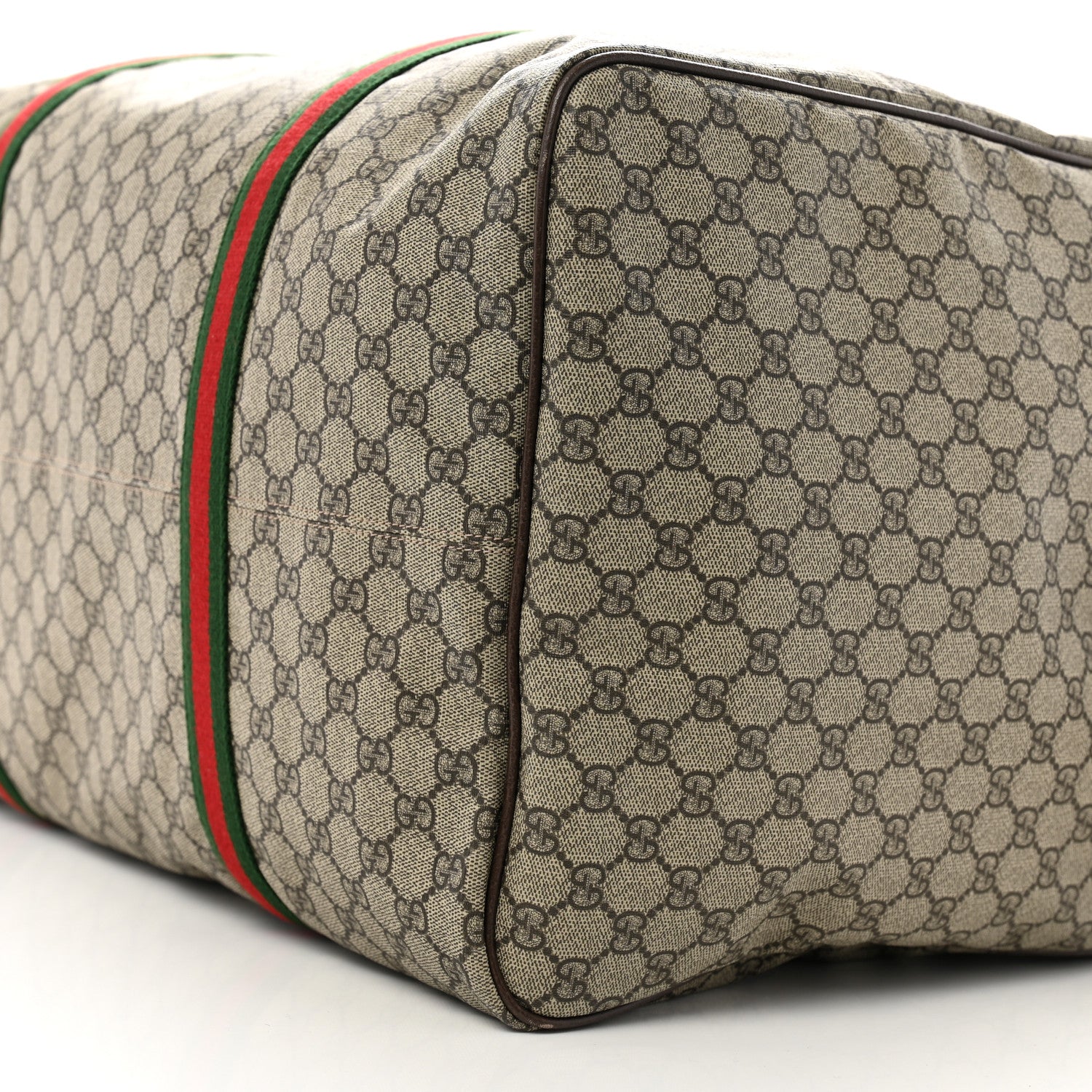 Gucci Tender GG Supreme Monogram Textured Dollar Calfskin Web Large Duffle Bag Beige Ebony New Acero 9 of 11