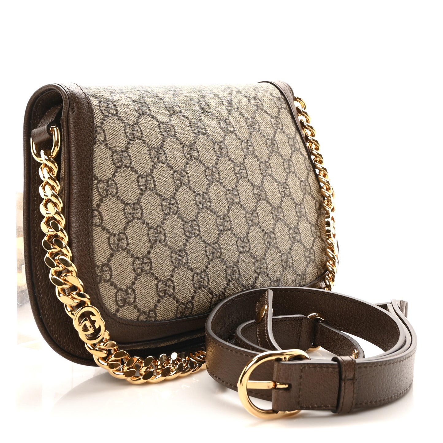 GG Supreme Monogram Textured Dollar Calfskin Blondie Chain Shoulder Flap Bag Beige Ebony New Acero