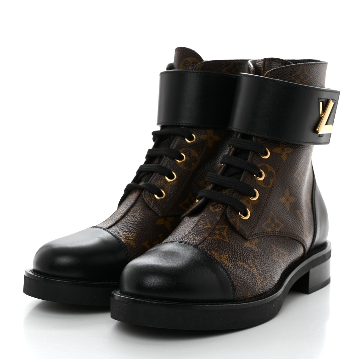 Louis Vuitton Calfskin Monogram Wonderland Flat Ranger Boots 38 Black 3 of 9