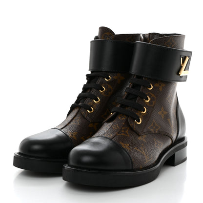 Louis Vuitton Calfskin Monogram Wonderland Flat Ranger Boots 38 Black 3 of 9