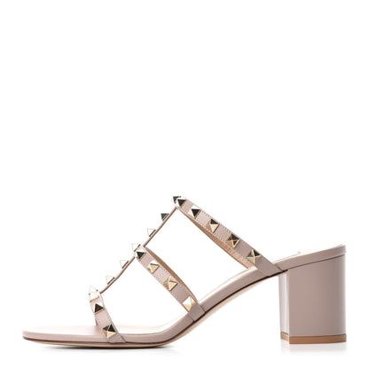 Valentino Garavani Calfskin Rockstud 60mm Caged Slide Sandals 40 Poudre 1 of 10