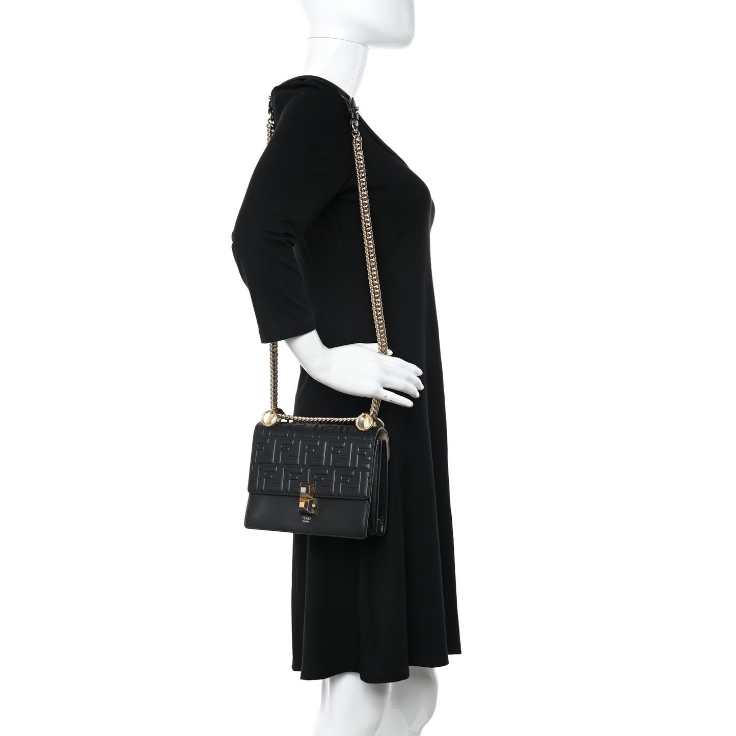 Vitello Liberty FF 1974 Embossed Small Kan I Shoulder Bag Black