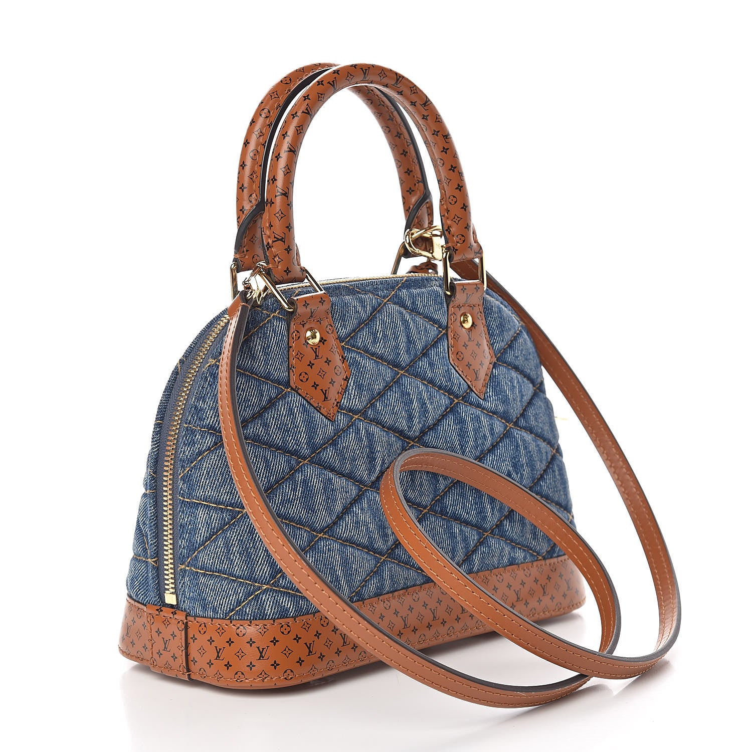 Louis Vuitton Denim Calfskin Reverse Monogram Malletage Alma BB Blue 3 of 11