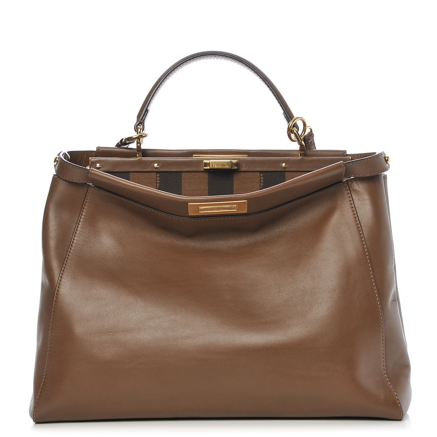 Vitello Morgan Fabric Jacquard Pequin Large Peekaboo Iconic Satchel Foresta Tobacco Black