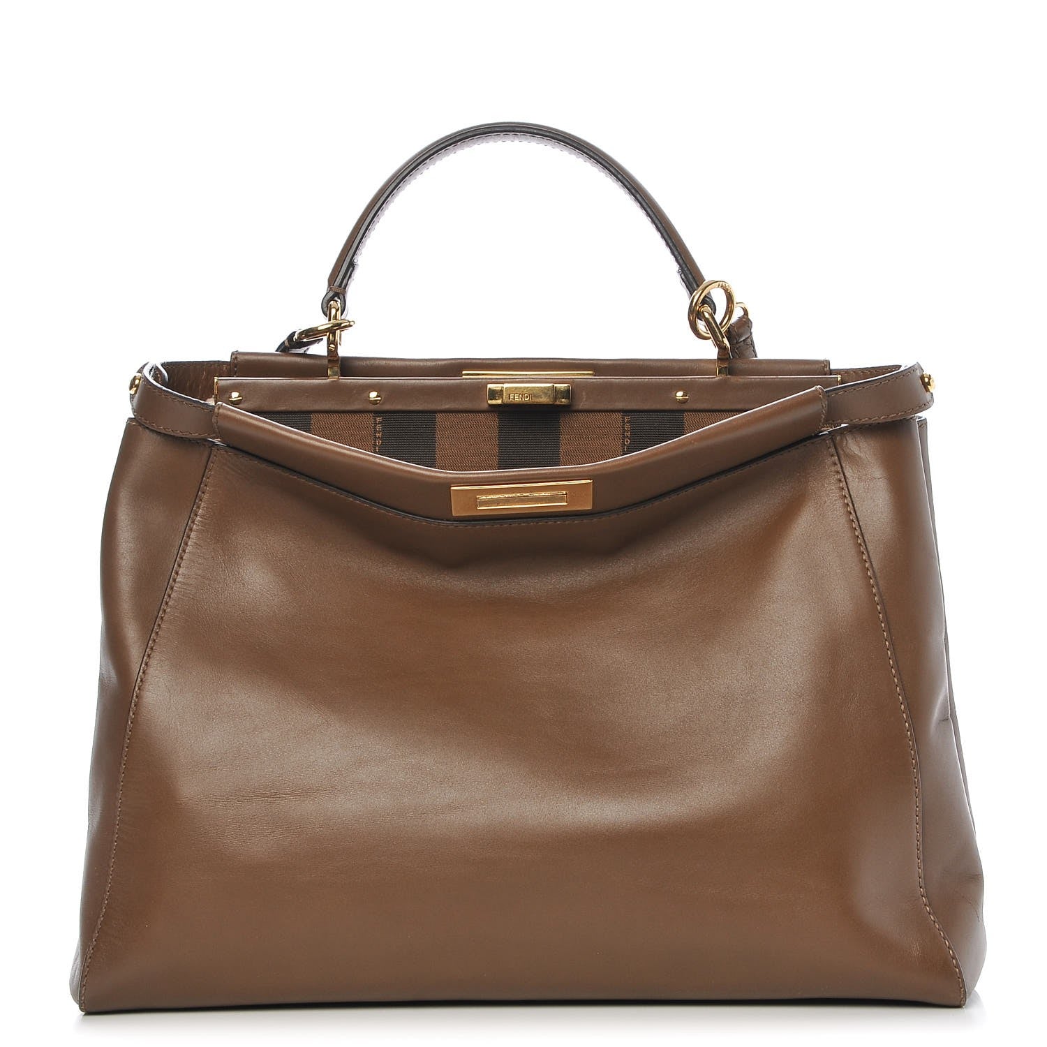 Fendi Vitello Morgan Fabric Jacquard Pequin Large Peekaboo Iconic Satchel Foresta Tobacco Black 1 of 16