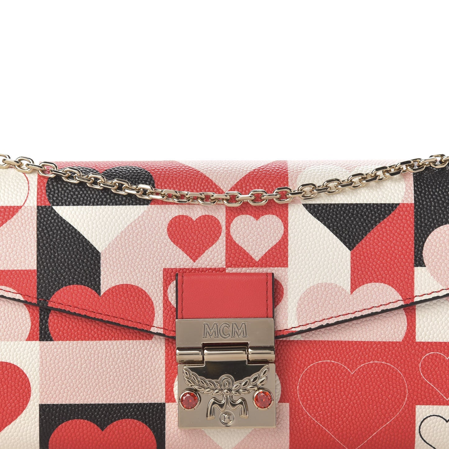 Calfskin Heart Print Large Patricia Wallet On Chain Multicolor