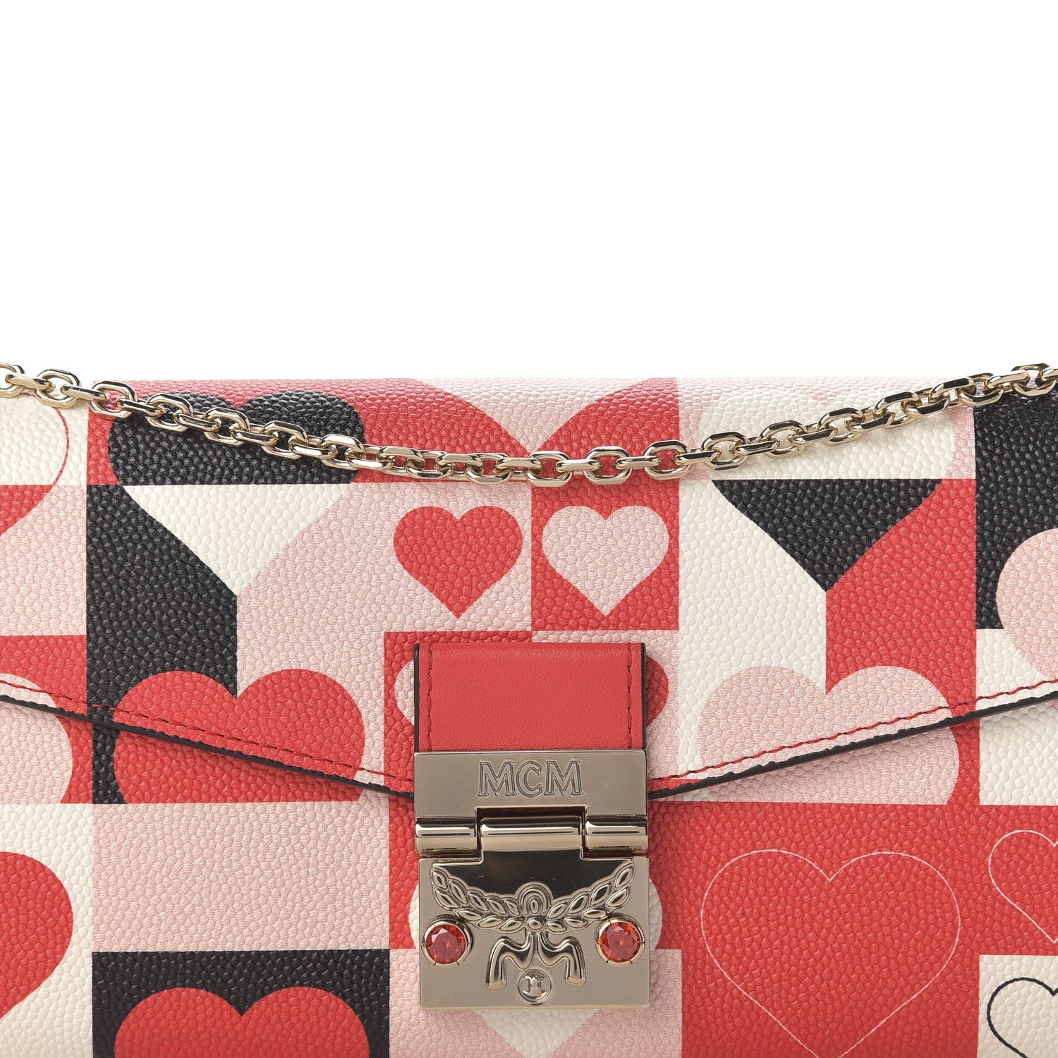 MCM Calfskin Heart Print Large Patricia Wallet On Chain Multicolor 9 of 10