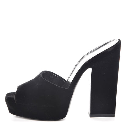 Saint Laurent Velvet Debbie Platform Slide Sandals 38 Black 1 of 13