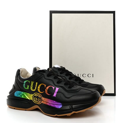 Gucci Calfskin Iridescent Logo Mens Rhyton Sneakers 10 Black 15 of 15