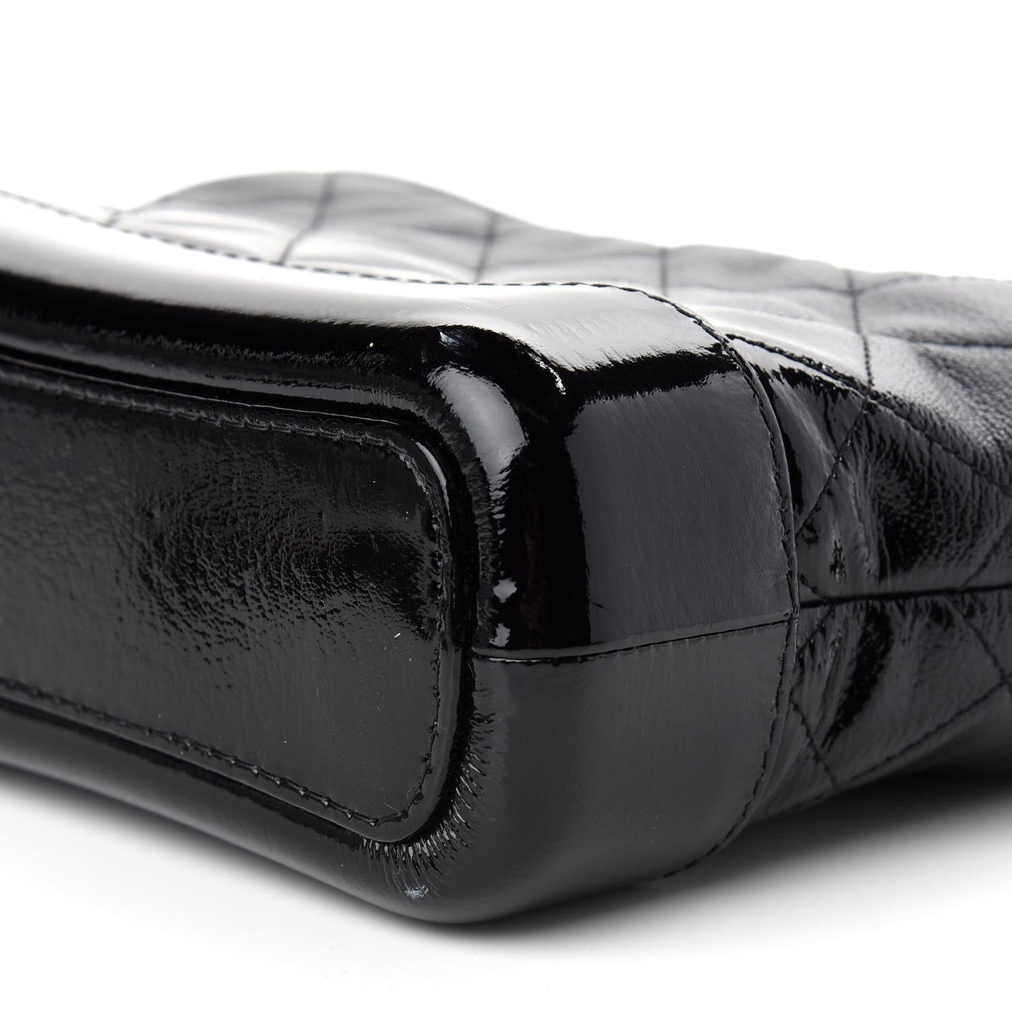 Patent Goatskin Quilted Small Gabrielle Hobo Black