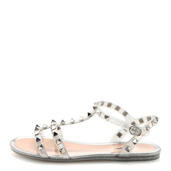 Valentino Garavani PVC Jelly Glitter Rockstud Caged Flat Thong