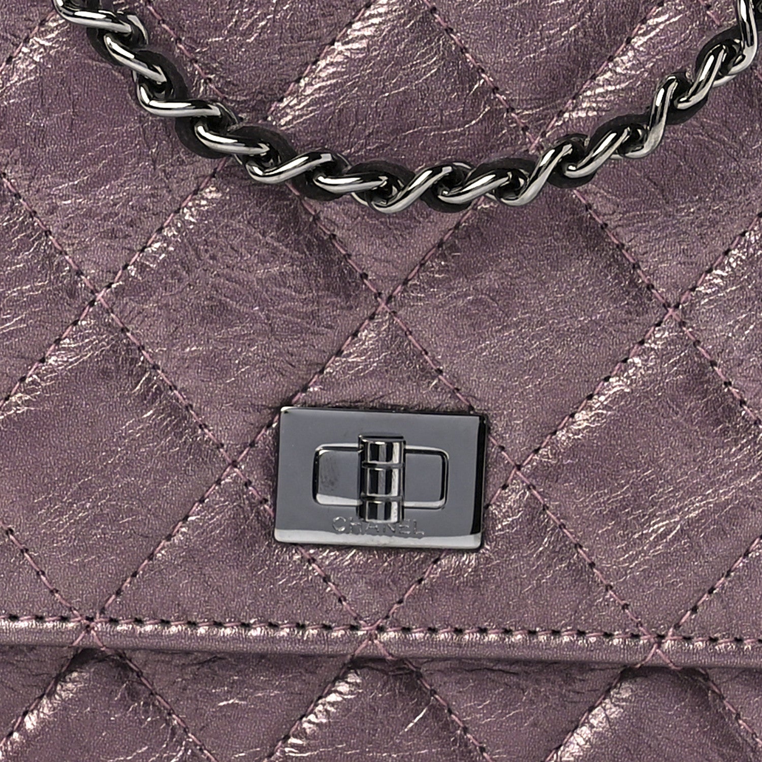 Chanel Metallic Aged Calfskin Quilted 2.55 Reissue Wallet on Chain WOC Purple 9 of 13