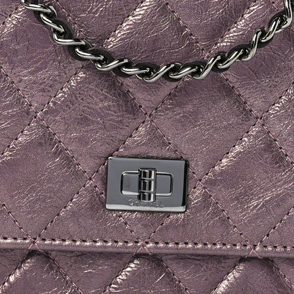 Chanel Metallic Aged Calfskin Quilted 2.55 Reissue Wallet on Chain WOC Purple 9 of 13