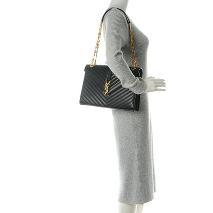 Saint Laurent Grain De Poudre Matelasse Chevron Large Monogram Satchel Black 2 of 9