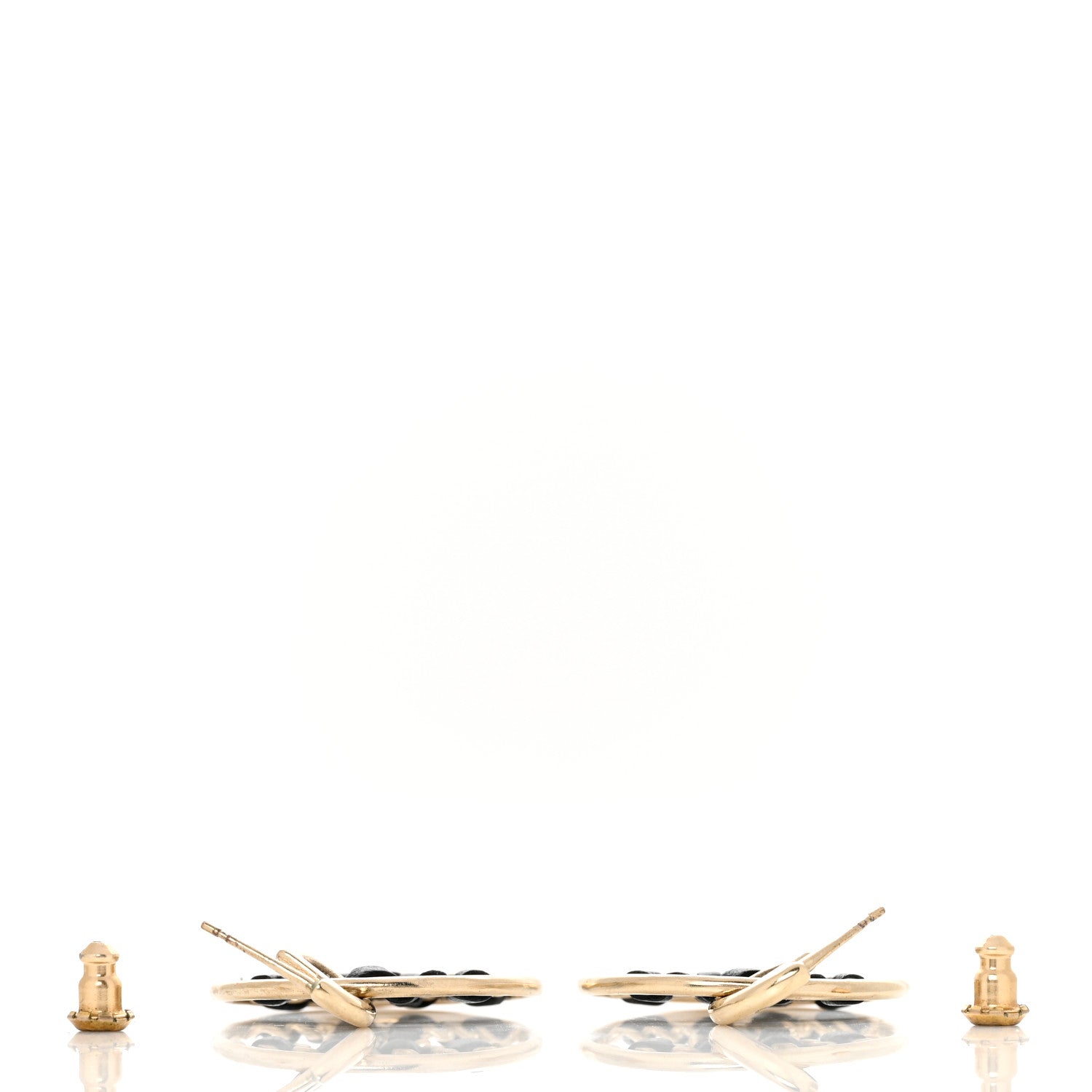 Chanel Lambskin High Society CC Round Drop Earrings Gold Black 3 of 4