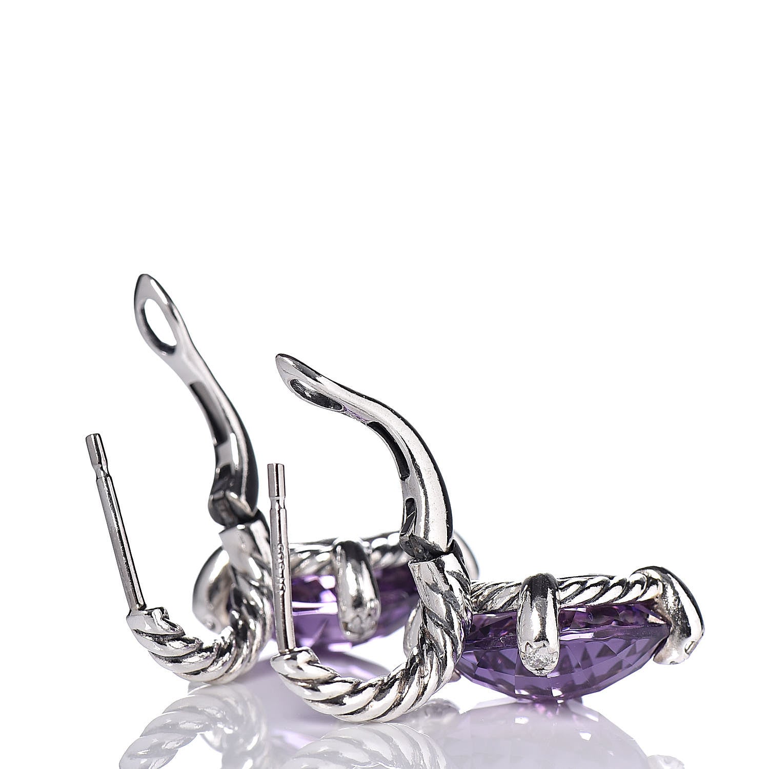 David Yurman Sterling Silver Diamond Amethyst Chatelaine Drop Earrings 3 of 4