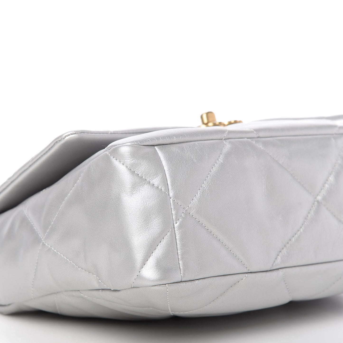 Metallic Goatskin Quilted Large Chanel 19 Flap Silver