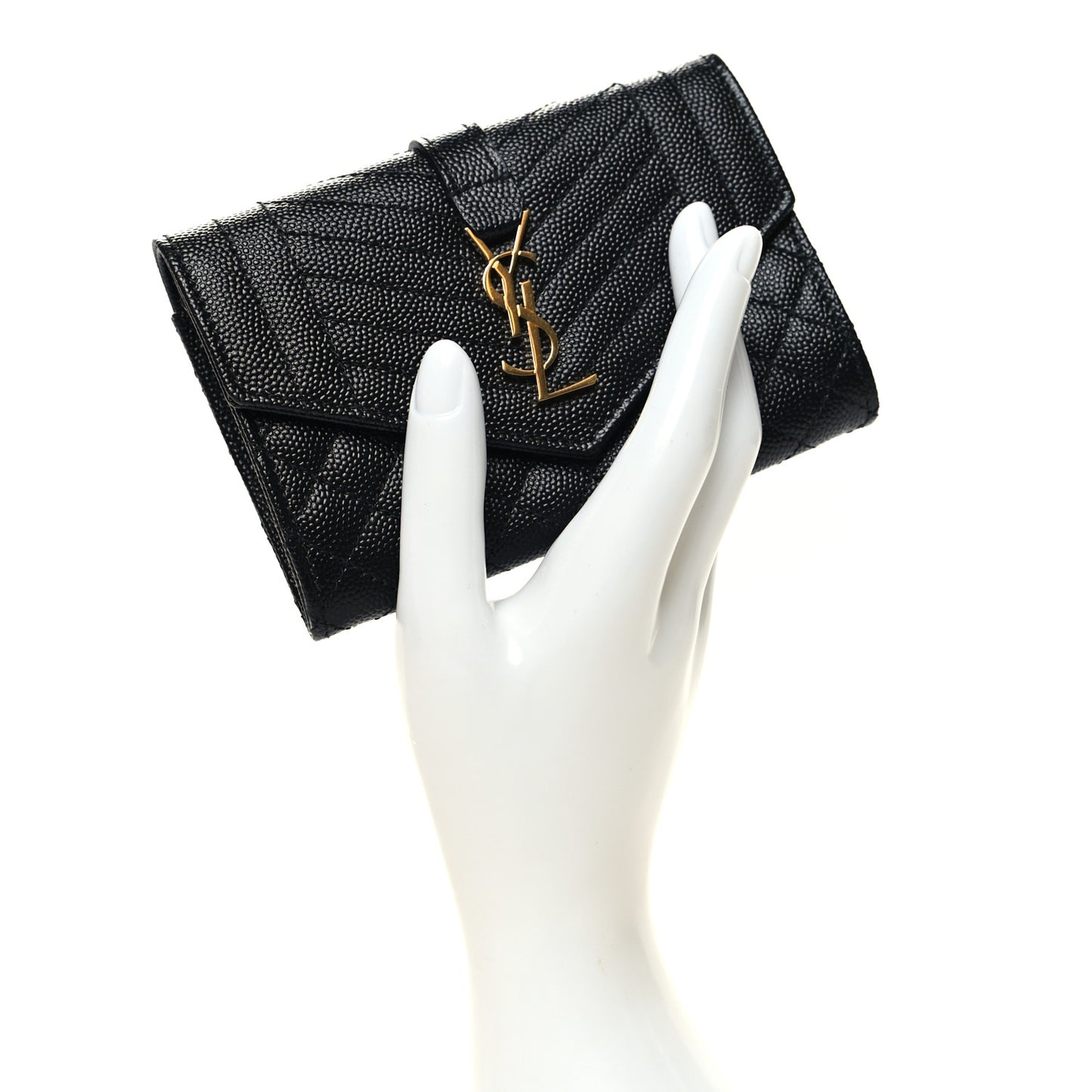 Grain De Poudre Textured Mixed Matelasse Triquilt Small Monogram Envelope Wallet Black