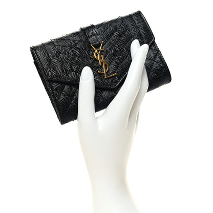 Saint Laurent Grain De Poudre Textured Mixed Matelasse Triquilt Small Monogram Envelope Wallet Black 2 of 7