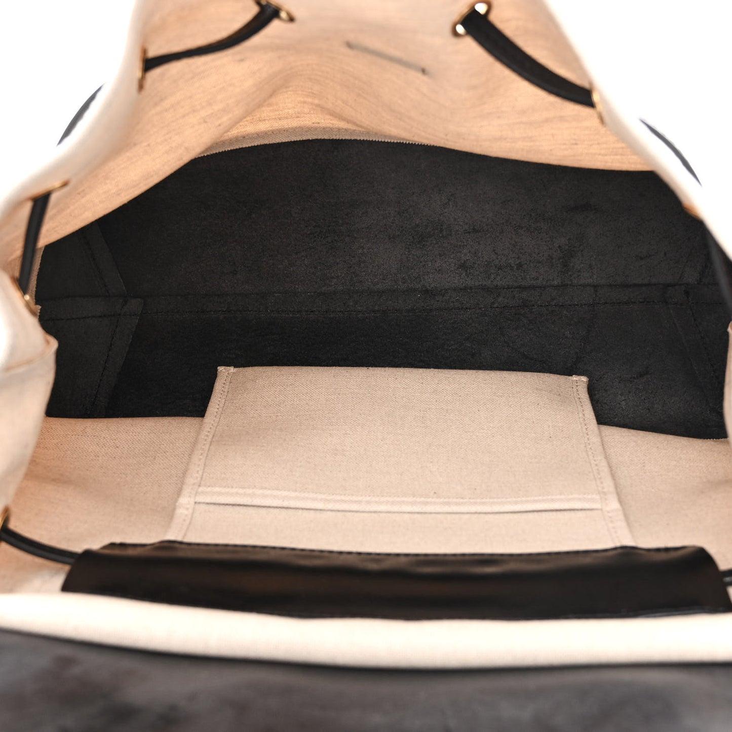 Canvas Calfskin Lady Bag Creme Black