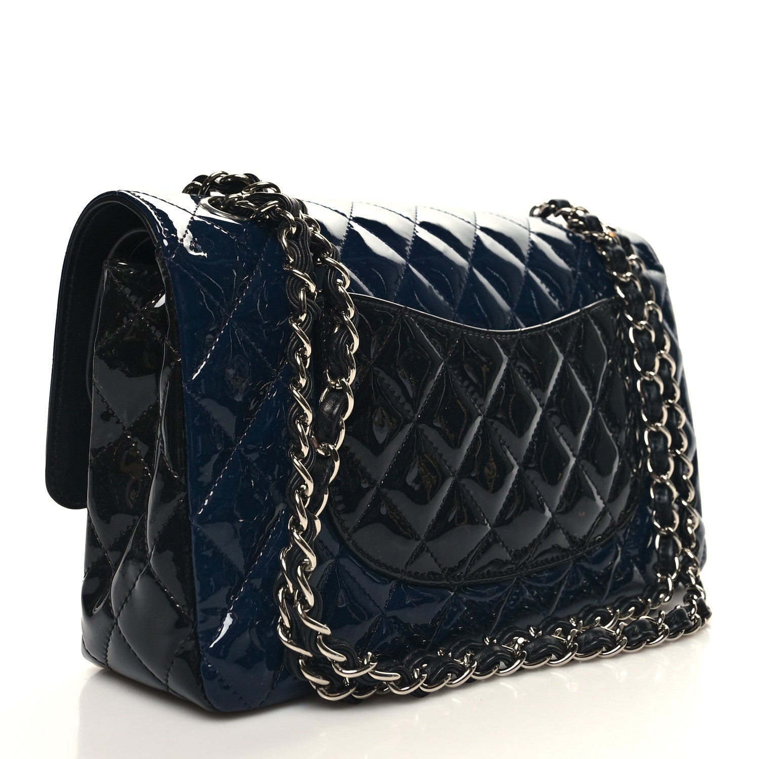 Chanel Patent Calfskin Quilted Bi-Color Medium Double Flap Navy Blue Black 2 of 11