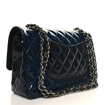 Chanel Patent Calfskin Quilted Bi-Color Medium Double Flap Navy Blue Black 2 of 11