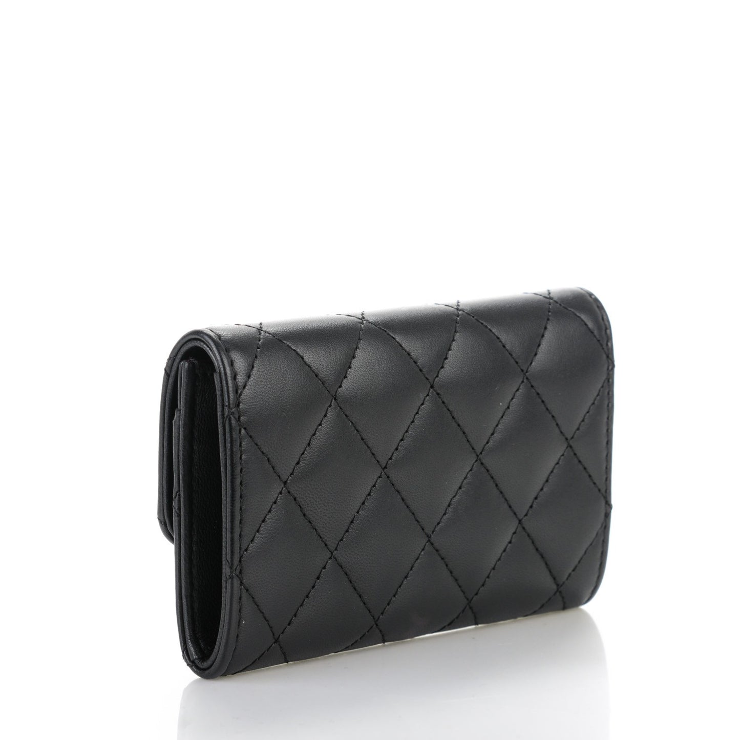 Lambskin Quilted Flap Card Holder Black
