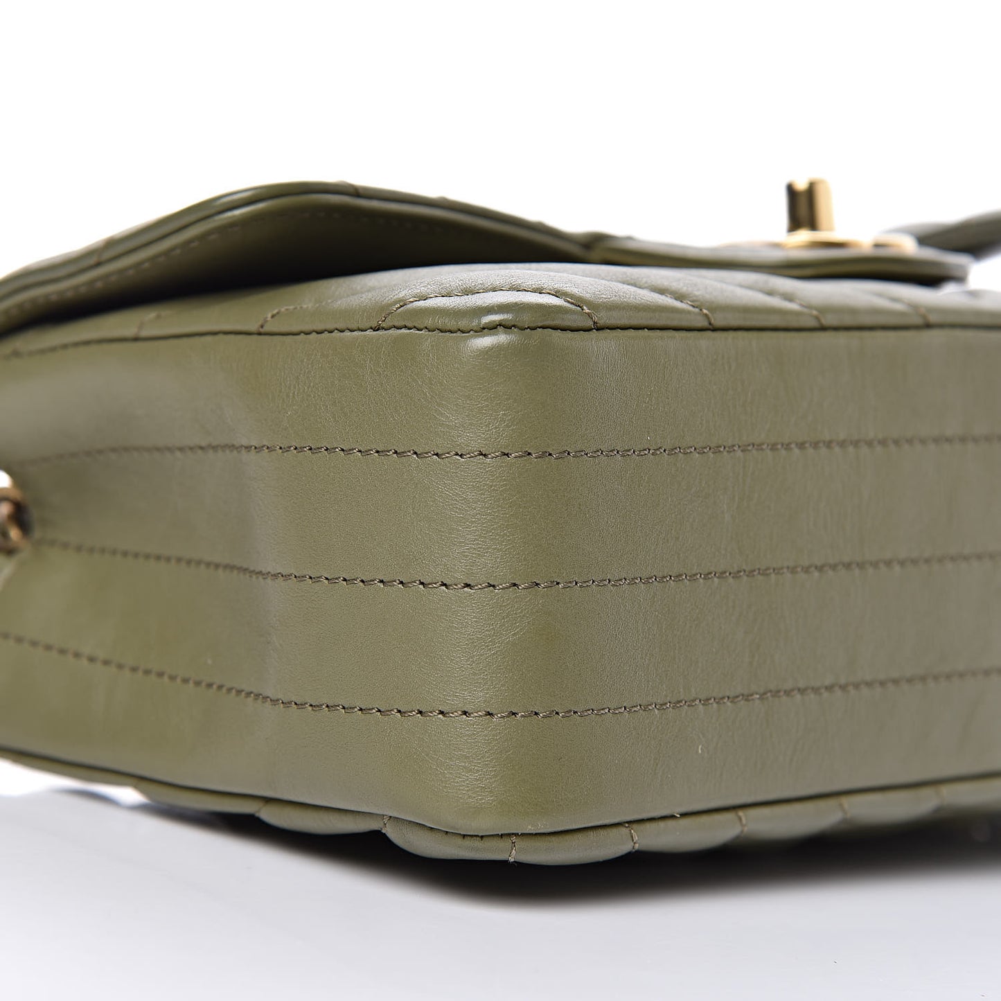 Calfskin Chevron Quilted Mini Rectangular Flap Khaki