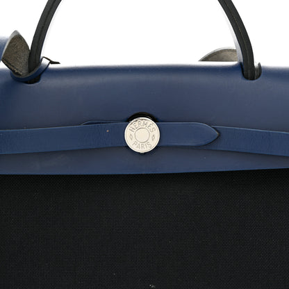 Hermes Military Toile Vache Hunter Herbag Zip 31 PM Black Bleu Saphir 9 of 14