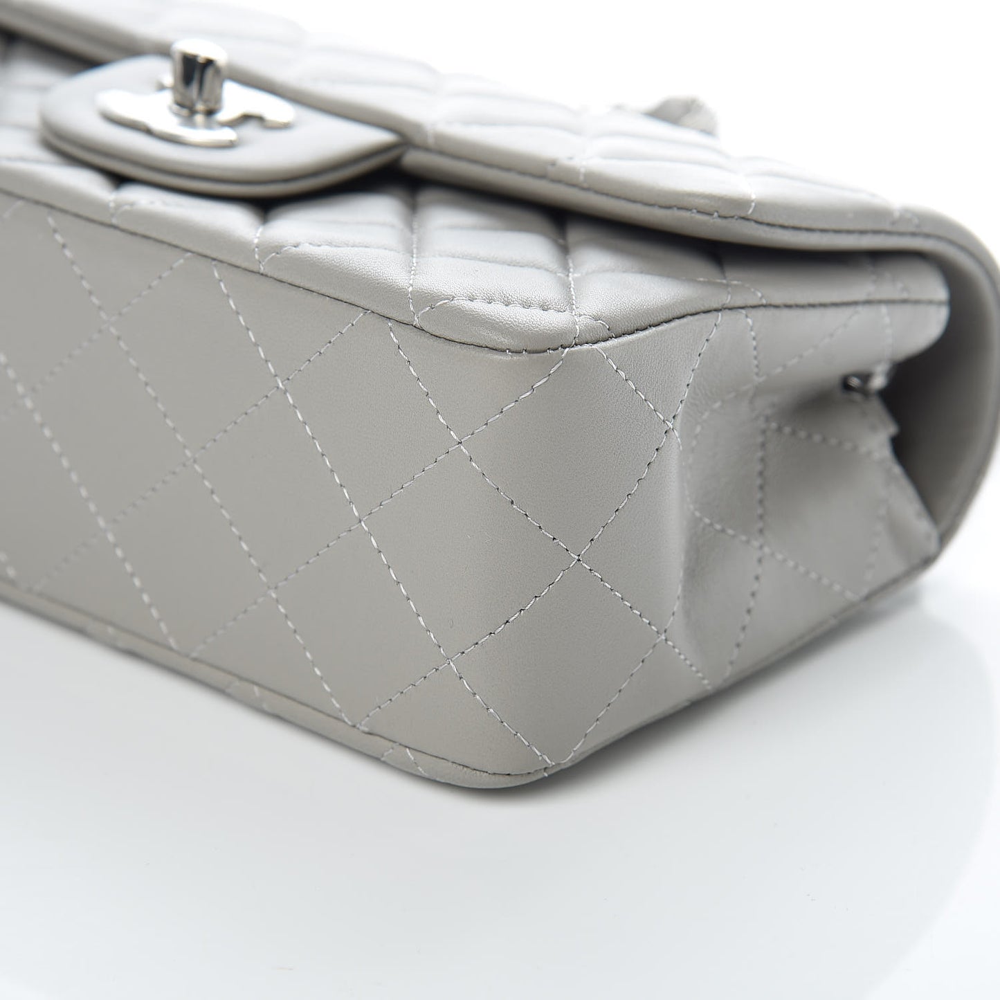 Lambskin Quilted Mini Rectangular Flap Grey