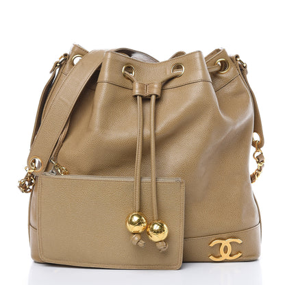 Chanel Caviar CC Drawstring Shoulder Bag Beige 3 of 12