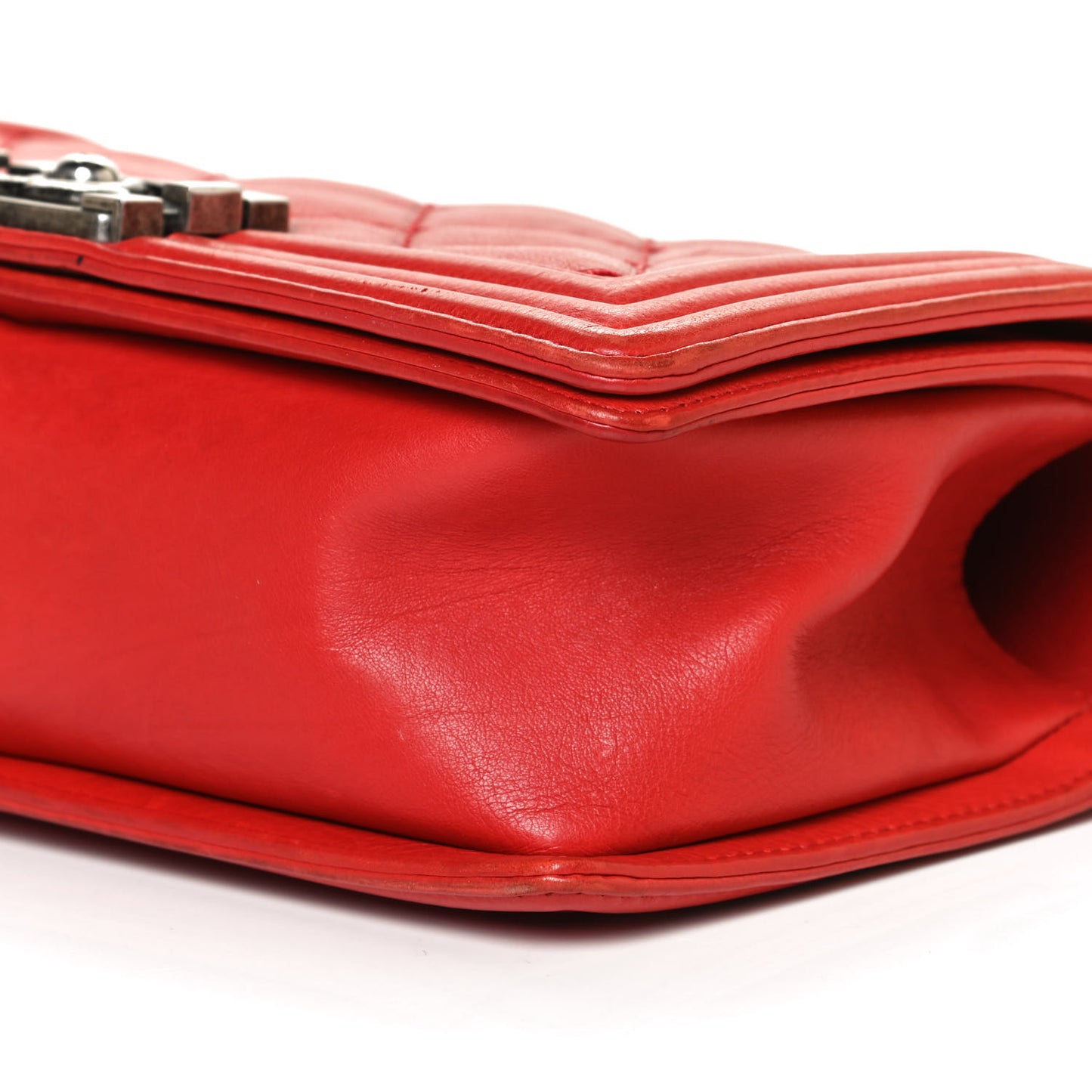 Calfskin Quilted Double Stitch Medium Boy Flap Red