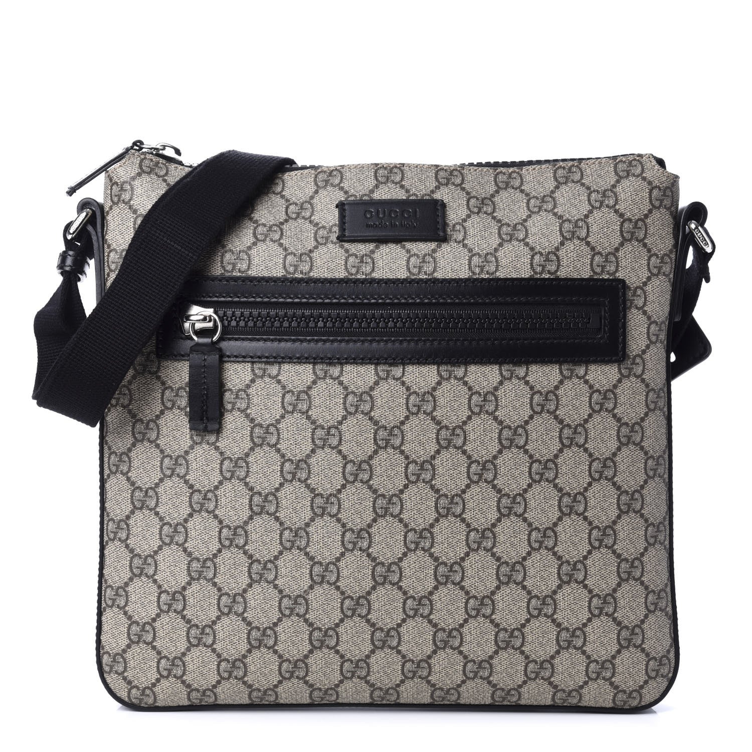 Gucci GG Supreme Monogram Flat Messenger Bag Black 1 of 11