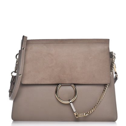 Chloe Calfskin Suede Medium Faye Shoulder Bag Motty Grey 1 of 10
