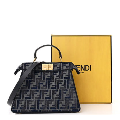 Fendi Chenille Vitello Seta FF Small Peekaboo I SEE U Satchel Grigio Blue Notte 13 of 13