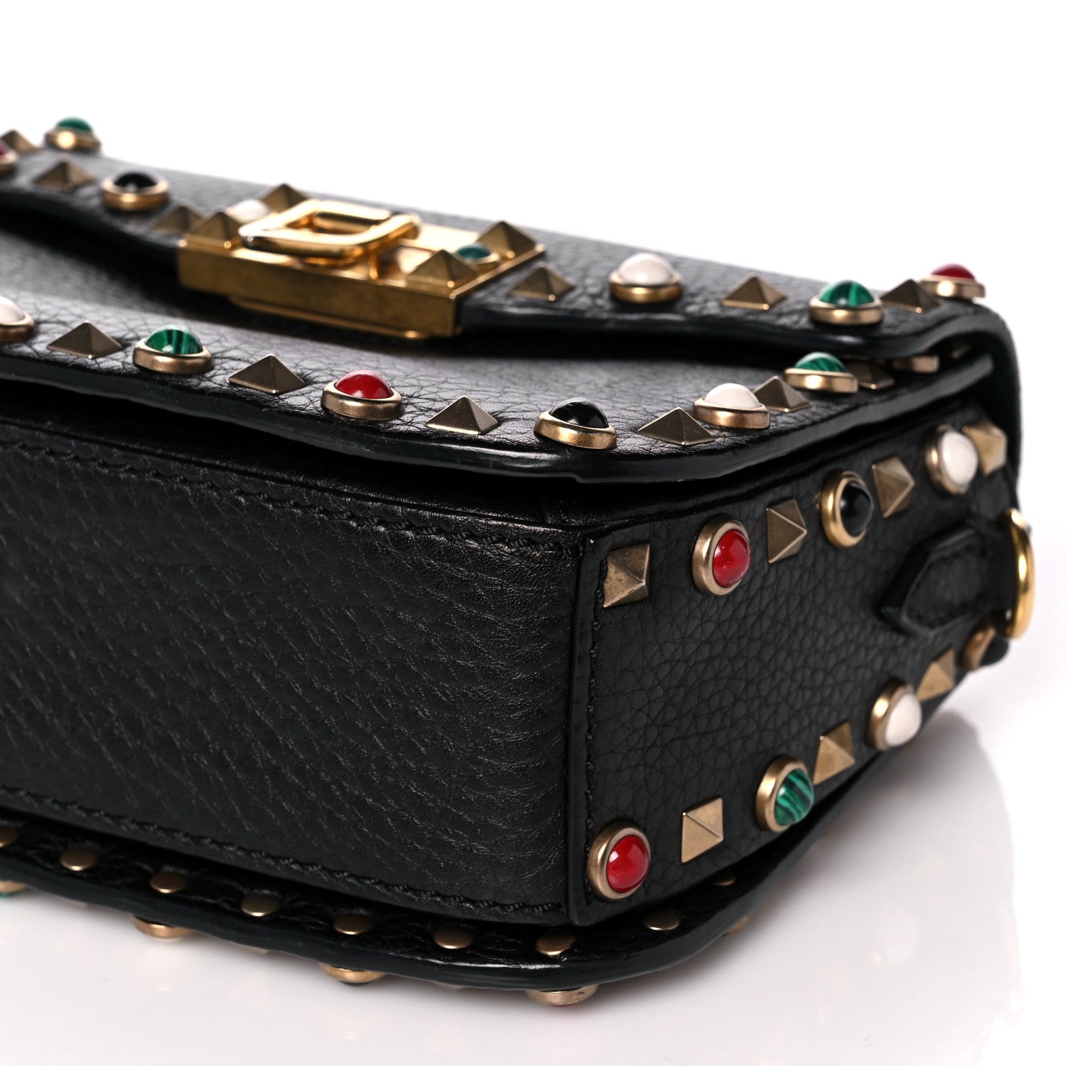 Valentino Garavani Pebbled Calfskin Rockstud Rolling Flip Lock Crossbody Bag Black 12 of 14