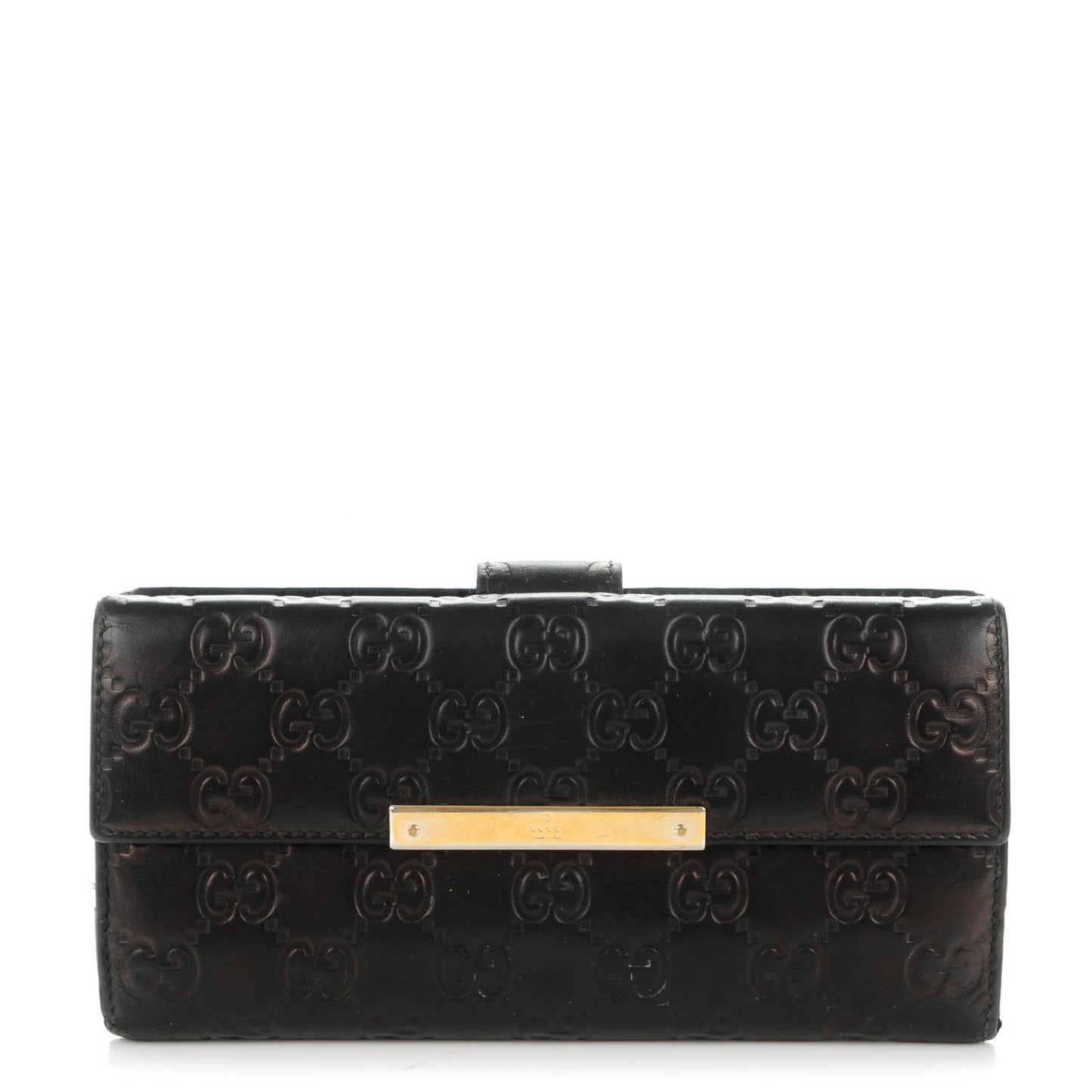 Guccissima Margaux Calfskin Metal Bar Continental Flap Wallet Black