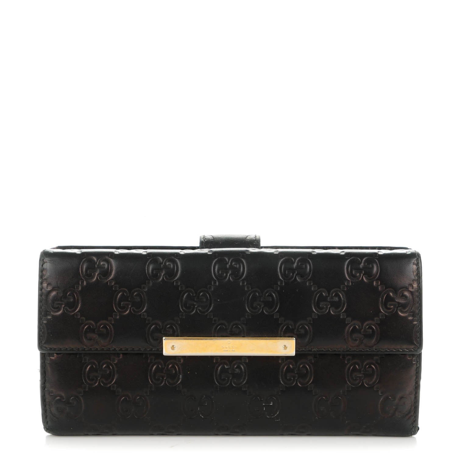 Gucci Guccissima Margaux Calfskin Metal Bar Continental Flap Wallet Black 1 of 7