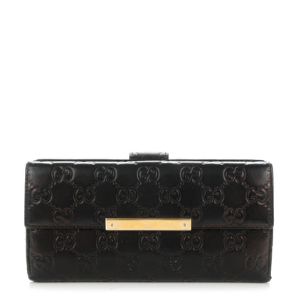 Gucci Guccissima Margaux Calfskin Metal Bar Continental Flap Wallet Black 1 of 7